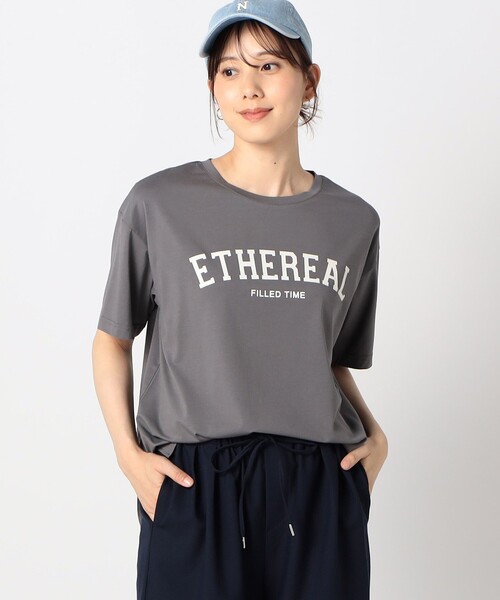 Grand PARK(グランドパーク)の「接触冷感 フロッキーロゴ Tシャツ(Tシャツ/カットソー・レディース・チャコールグレー/ブラック/オレンジ/ホワイト・FREE)」の3枚目の写真