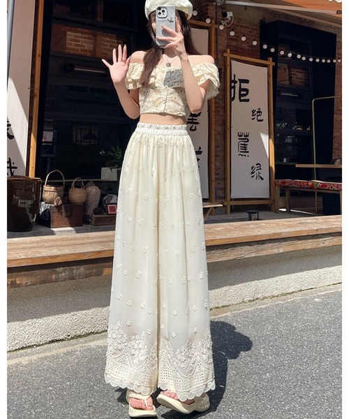 CHEER(チアー)の「裾スカラップ カットワークレース刺繍 ワイドシフォンパンツ(その他パンツ・レディース・ホワイト・FREE)」の8枚目の写真