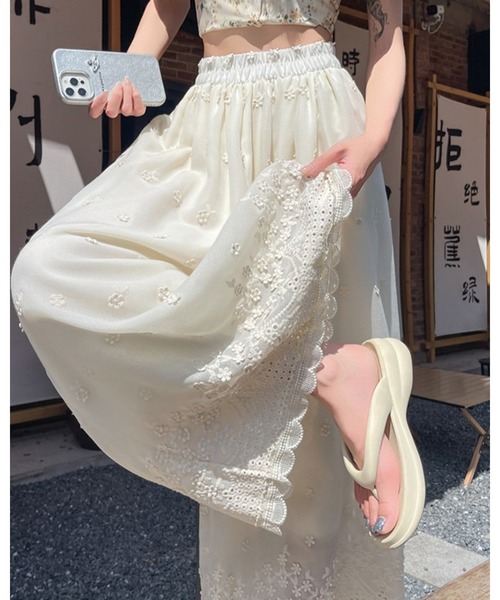 CHEER(チアー)の「裾スカラップ カットワークレース刺繍 ワイドシフォンパンツ(その他パンツ・レディース・ホワイト・FREE)」の15枚目の写真