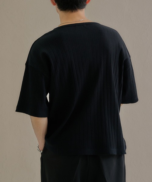 epnok(エプノック)の「テクスチャードディープヘンリーネックルーズ半袖Tee(Tシャツ/カットソー・メンズ・ベージュ/レッド/グレー/ネイビー/ブラック・MEDIUM/SMALL/LARGE)」の7枚目の写真