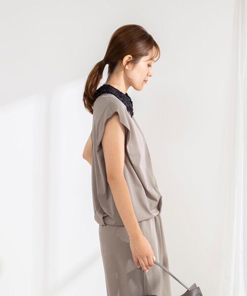 NOLLEY’S(ノーリーズ)の「《セットアップ対応/接触冷感》【BECシリーズ】ウォッシャブルハイスペックジャージノースリーブ(Tシャツ/カットソー・レディース・ベージュ/ホワイト/ブラック・38)」の14枚目の写真