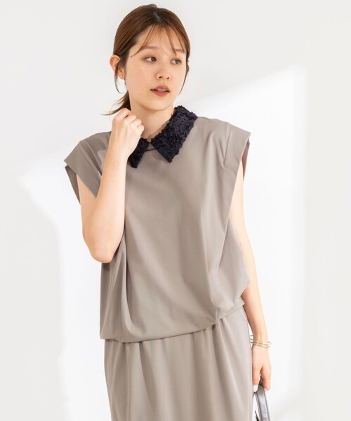 NOLLEY’S(ノーリーズ)の「《セットアップ対応/接触冷感》【BECシリーズ】ウォッシャブルハイスペックジャージノースリーブ(Tシャツ/カットソー・レディース・ベージュ/ホワイト/ブラック・38)」の16枚目の写真
