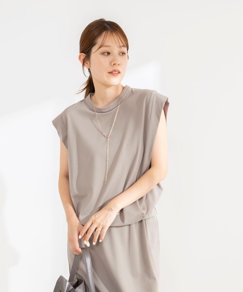 NOLLEY’S(ノーリーズ)の「《セットアップ対応/接触冷感》【BECシリーズ】ウォッシャブルハイスペックジャージノースリーブ(Tシャツ/カットソー・レディース・ベージュ/ホワイト/ブラック・38)」の21枚目の写真