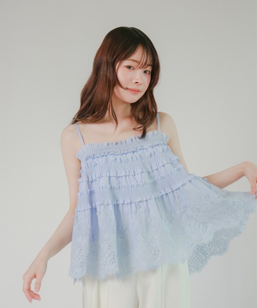 mic by Olu.(ミックバイオルドット)の「< ZOZOTOWN限定 >スカラップヘムレーストップス(シャツ/ブラウス・レディース・ライトブルー/ホワイト・FREE)」の6枚目の写真