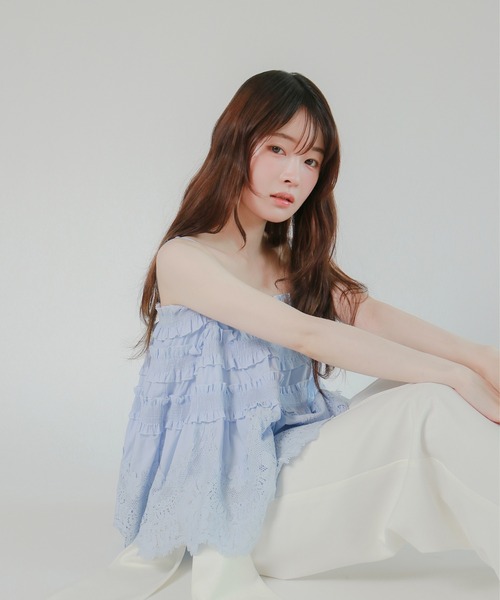 mic by Olu.(ミックバイオルドット)の「< ZOZOTOWN限定 >スカラップヘムレーストップス(シャツ/ブラウス・レディース・ライトブルー/ホワイト・FREE)」の8枚目の写真
