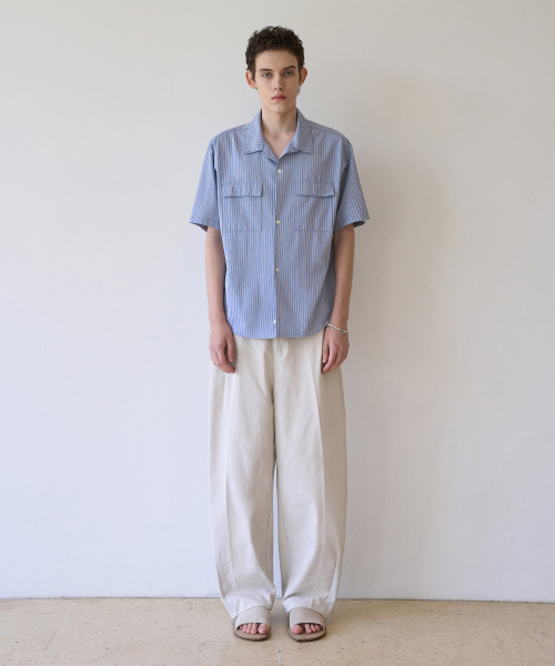 TRIP LE SENS（トリップ ル センス）の「ダブルポケットストライプハーフシャツ_ブルー（シャツ/ブラウス・メンズ・その他・LARGE/MEDIUM）」の2枚目の写真