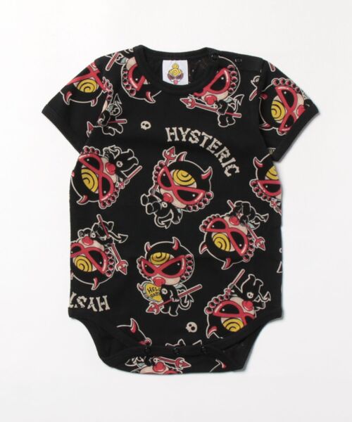 HYSTERIC MINI(ヒステリックミニ)の「DEVILKIN総柄半袖ロンパース(ロンパース・キッズ・ブラック系その他・70/80)」の1枚目の写真