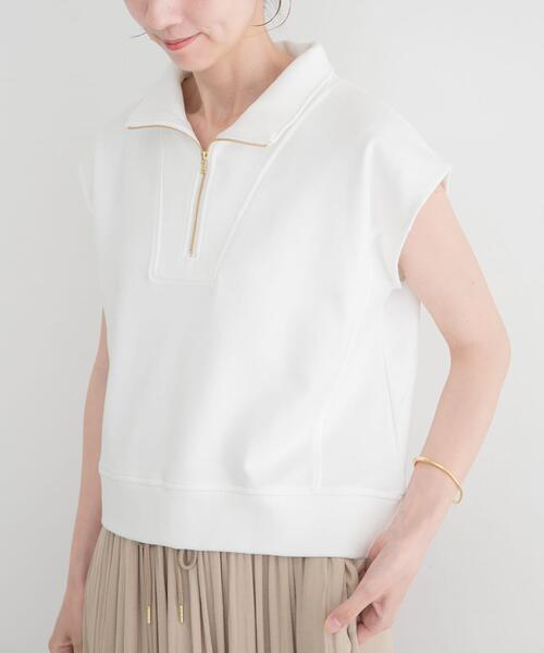 ITEMS URBANRESEARCH(アイテムズ アーバンリサーチ)の「裏毛ハーフジップショートプルオーバー(スウェット・レディース・グレー/ネイビー/ホワイト・FREE)」の2枚目の写真
