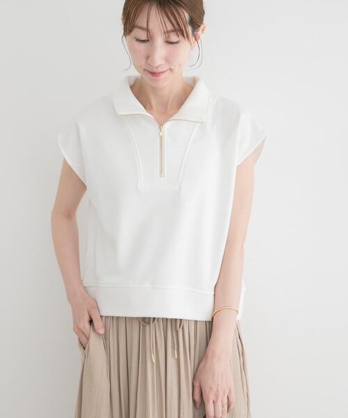ITEMS URBANRESEARCH(アイテムズ アーバンリサーチ)の「裏毛ハーフジップショートプルオーバー(スウェット・レディース・グレー/ネイビー/ホワイト・FREE)」の4枚目の写真