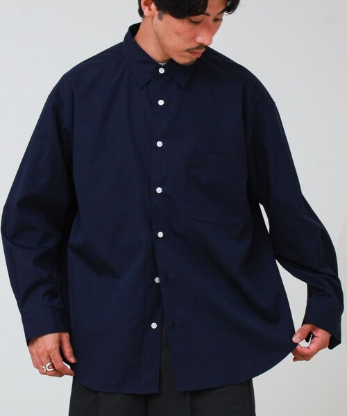 GLOSTER（グロスター）の「【上品なツヤ感と極上の着心地】supima cotton/スーピマコットン ロングスリーブシャツ（シャツ/ブラウス・メンズ・ダークネイビー/サックスブルー・L/M/S）」の2枚目の写真