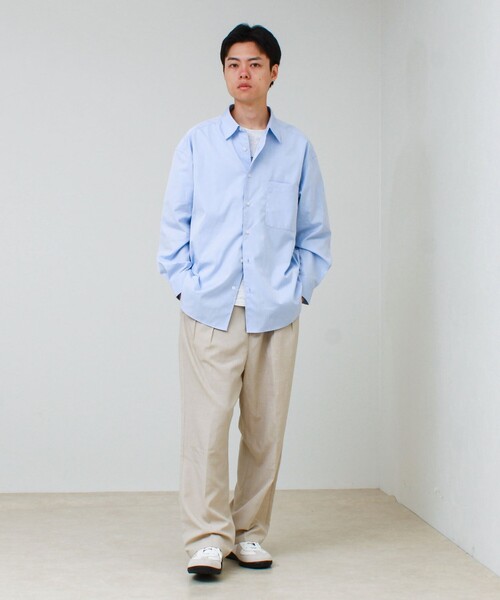 GLOSTER（グロスター）の「【上品なツヤ感と極上の着心地】supima cotton/スーピマコットン ロングスリーブシャツ（シャツ/ブラウス・メンズ・ダークネイビー/サックスブルー・L/M/S）」の3枚目の写真