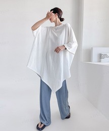 韓国ファッション オーバーサイズアシンメトリー半袖Tシャツ