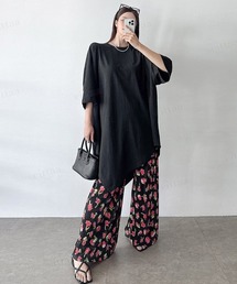 韓国ファッション オーバーサイズアシンメトリー半袖Tシャツ