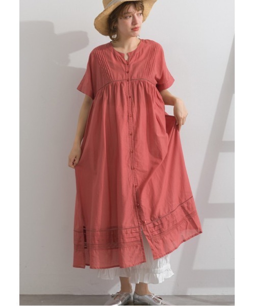 LAUTRE COTE(ロウトレコウト)の「綿ボイル ピンタック レース ワンピースチュニック(ワンピース・レディース・カーキ/テラコッタ/ブラック・FREE)」の3枚目の写真