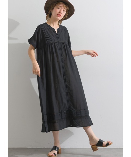 LAUTRE COTE(ロウトレコウト)の「綿ボイル ピンタック レース ワンピースチュニック(ワンピース・レディース・カーキ/テラコッタ/ブラック・FREE)」の8枚目の写真