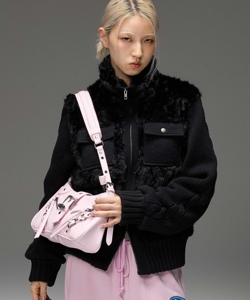 X-girl(エックスガール)の「FAUX FUR AND KNIT JACKET(その他アウター・レディース・オフホワイト/ライトパープル/ブラック・ONE SIZE)」の11枚目の写真