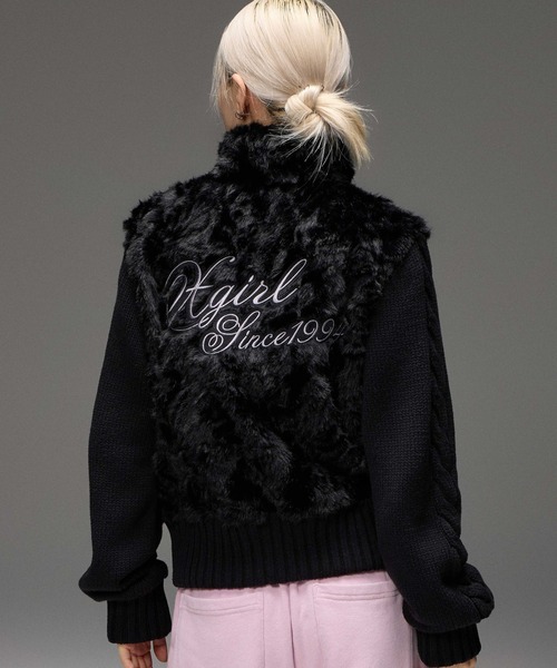 X-girl(エックスガール)の「FAUX FUR AND KNIT JACKET(その他アウター・レディース・オフホワイト/ライトパープル/ブラック・ONE SIZE)」の12枚目の写真