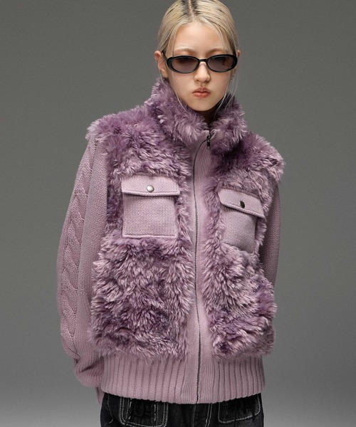 X-girl(エックスガール)の「FAUX FUR AND KNIT JACKET(その他アウター・レディース・オフホワイト/ライトパープル/ブラック・ONE SIZE)」の18枚目の写真