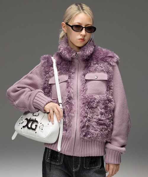 X-girl(エックスガール)の「FAUX FUR AND KNIT JACKET(その他アウター・レディース・オフホワイト/ライトパープル/ブラック・ONE SIZE)」の19枚目の写真