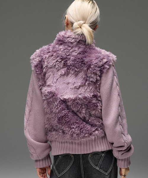 X-girl(エックスガール)の「FAUX FUR AND KNIT JACKET(その他アウター・レディース・オフホワイト/ライトパープル/ブラック・ONE SIZE)」の20枚目の写真
