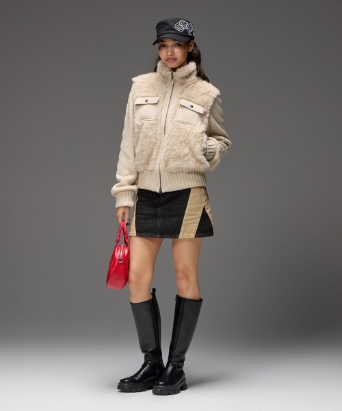 X-girl(エックスガール)の「FAUX FUR AND KNIT JACKET(その他アウター・レディース・オフホワイト/ライトパープル/ブラック・ONE SIZE)」の8枚目の写真