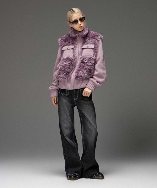 X-girl(エックスガール)の「FAUX FUR AND KNIT JACKET(その他アウター・レディース・オフホワイト/ライトパープル/ブラック・ONE SIZE)」の21枚目の写真
