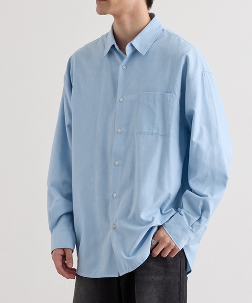 MONO-MART(モノマート)の「【EASY COMFORTシリーズ】ロイヤルオックス オーバーサイズ レギュラーカラー長袖シャツ<UVカット・イージーケア>(シャツ/ブラウス・メンズ・サックスブルー/オフホワイト/グレー系/ダークネイビー/ブラウン系/チャコール・L/S/M)」の9枚目の写真