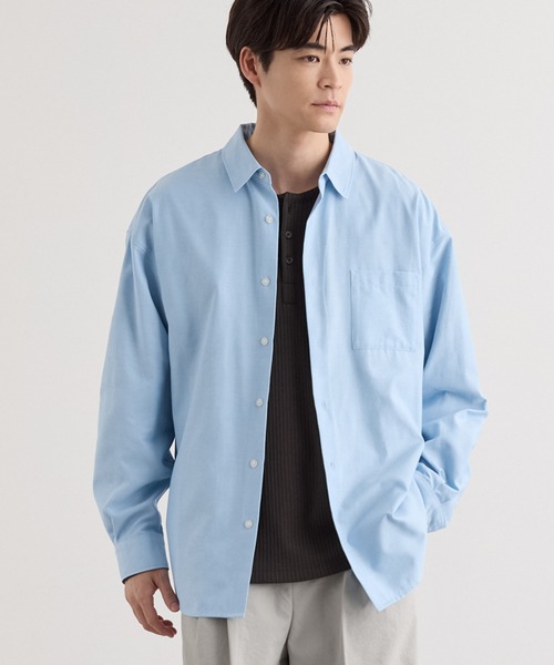 MONO-MART(モノマート)の「【EASY COMFORTシリーズ】ロイヤルオックス オーバーサイズ レギュラーカラー長袖シャツ<UVカット・イージーケア>(シャツ/ブラウス・メンズ・サックスブルー/オフホワイト/グレー系/ダークネイビー/ブラウン系/チャコール・L/S/M)」の10枚目の写真