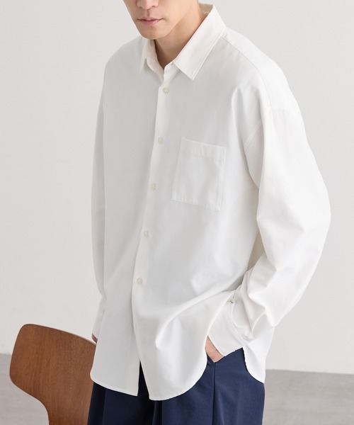 MONO-MART(モノマート)の「【EASY COMFORTシリーズ】ロイヤルオックス オーバーサイズ レギュラーカラー長袖シャツ<UVカット・イージーケア>(シャツ/ブラウス・メンズ・サックスブルー/オフホワイト/グレー系/ダークネイビー/ブラウン系/チャコール・L/S/M)」の18枚目の写真