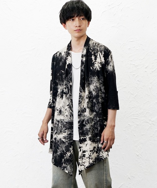 MinoriTY(マイノリティ)の「【MinoriTY】タイダイ染めドレープカーデガン メンズ 夏服 ユニセックス 半袖(カーディガン/ボレロ・メンズ・ホワイト系その他/ブラック系その他/レッド系その他・M/L)」の4枚目の写真