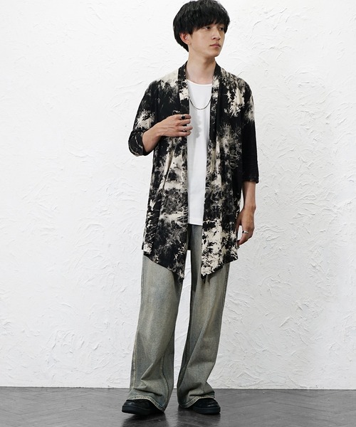 MinoriTY(マイノリティ)の「【MinoriTY】タイダイ染めドレープカーデガン メンズ 夏服 ユニセックス 半袖(カーディガン/ボレロ・メンズ・ホワイト系その他/ブラック系その他/レッド系その他・M/L)」の8枚目の写真