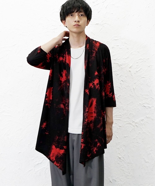 MinoriTY(マイノリティ)の「【MinoriTY】タイダイ染めドレープカーデガン メンズ 夏服 ユニセックス 半袖(カーディガン/ボレロ・メンズ・ホワイト系その他/ブラック系その他/レッド系その他・M/L)」の10枚目の写真