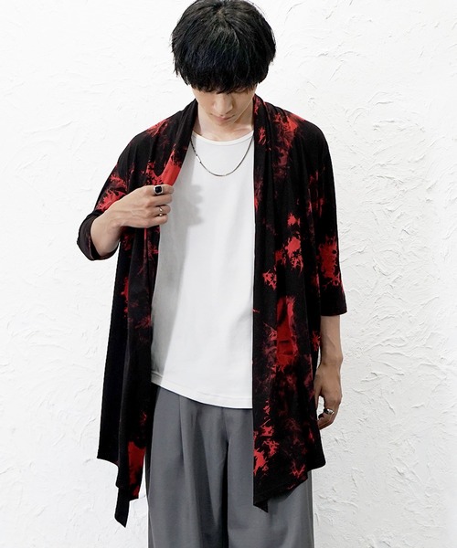 MinoriTY(マイノリティ)の「【MinoriTY】タイダイ染めドレープカーデガン メンズ 夏服 ユニセックス 半袖(カーディガン/ボレロ・メンズ・ホワイト系その他/ブラック系その他/レッド系その他・M/L)」の11枚目の写真
