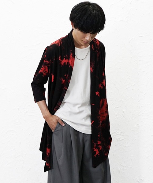 MinoriTY(マイノリティ)の「【MinoriTY】タイダイ染めドレープカーデガン メンズ 夏服 ユニセックス 半袖(カーディガン/ボレロ・メンズ・ホワイト系その他/ブラック系その他/レッド系その他・M/L)」の9枚目の写真