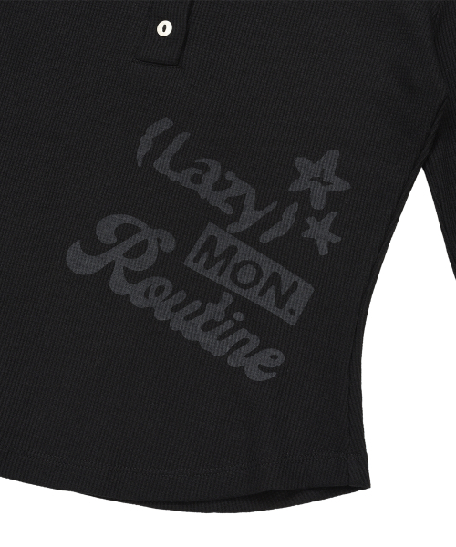 LMR（エルエムアール）の「レタリンググラフィックワッフルヘンリーネック長袖TシャツBLACK（Tシャツ/カットソー・レディース・ブラック・MEDIUM/SMALL）」の6枚目の写真