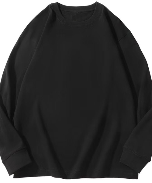 ampm（エーエムピーエム）の「ロングTシャツ メンズ オーバーサイズ 260gヘビーウェイト 無地 ロンT 長袖 カットソー（Tシャツ/カットソー・メンズ・ブラック/ホワイト/ライトグレー/チャコールグレー/ワインレッド/グリーン/ブルー/ブラウン/ネイビー・X-LARGE/LARGE/MEDIUM/SMALL）」の2枚目の写真