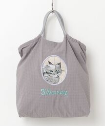 猫刺繍ロープハンドルトートバッグパッカブル仕様