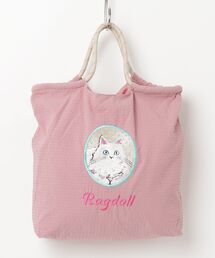 猫刺繍ロープハンドルトートバッグパッカブル仕様