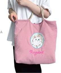 猫刺繍ロープハンドルトートバッグパッカブル仕様