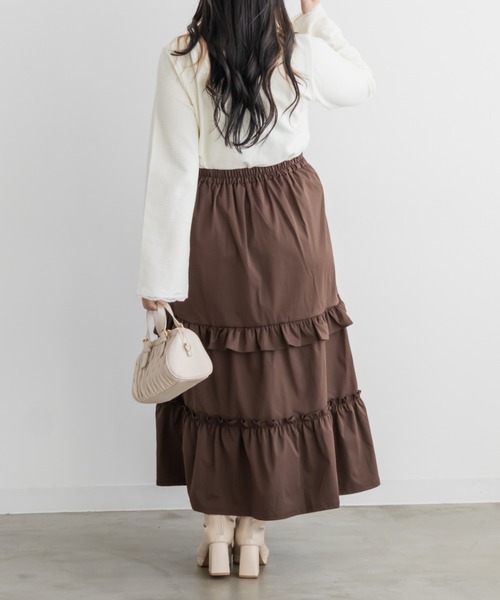 CLETTE（クレット）の「フリルフレアスカート（スカート・レディース・ベージュ/ブラウン/ブラック・4L/3L/LL）」の11枚目の写真