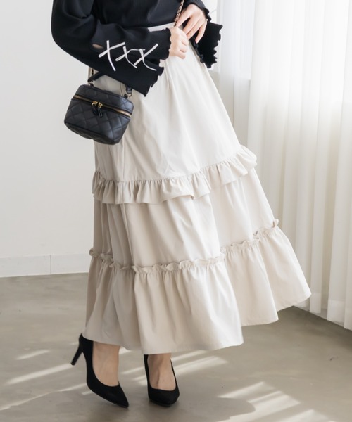 CLETTE（クレット）の「フリルフレアスカート（スカート・レディース・ベージュ/ブラウン/ブラック・4L/3L/LL）」の15枚目の写真