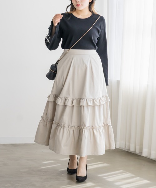 CLETTE（クレット）の「フリルフレアスカート（スカート・レディース・ベージュ/ブラウン/ブラック・4L/3L/LL）」の14枚目の写真