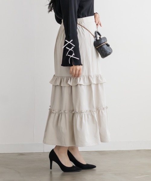 CLETTE（クレット）の「フリルフレアスカート（スカート・レディース・ベージュ/ブラウン/ブラック・4L/3L/LL）」の13枚目の写真