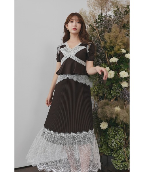 Her lip to（ハーリップトゥー）の「Giulia Lace Pleated Dress（ワンピース・レディース・ブラウン系・S/M）」の6枚目の写真