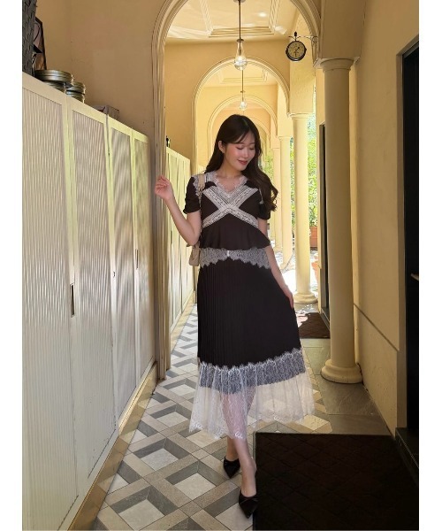 Her lip to（ハーリップトゥー）の「Giulia Lace Pleated Dress（ワンピース・レディース・ブラウン系・S/M）」の10枚目の写真