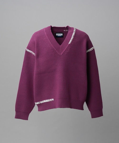 MAISON SPECIAL(メゾンスペシャル)の「《UNISEX》ハンドステッチプライムオーバーVネックニット/Hand Stitch Prime-Over V-neck Knit Tops【MAISON SPECIAL/メゾンスペシャル】(ニット/セーター・メンズ・ブルー/チャコールグレー/ブラック/ダークパープル・0/1/2)」の14枚目の写真