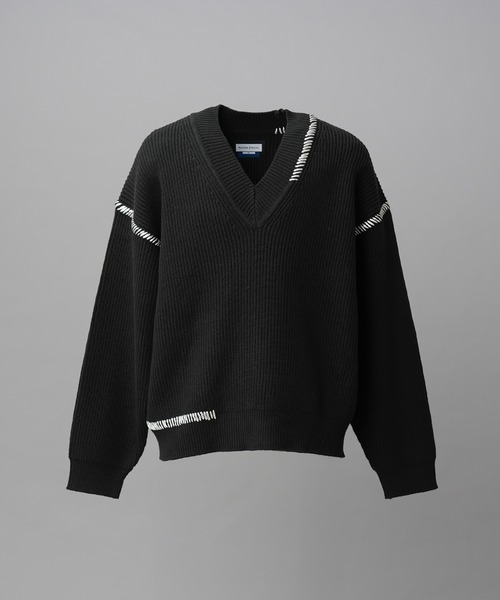 MAISON SPECIAL(メゾンスペシャル)の「《UNISEX》ハンドステッチプライムオーバーVネックニット/Hand Stitch Prime-Over V-neck Knit Tops【MAISON SPECIAL/メゾンスペシャル】(ニット/セーター・メンズ・ブルー/チャコールグレー/ブラック/ダークパープル・0/1/2)」の13枚目の写真