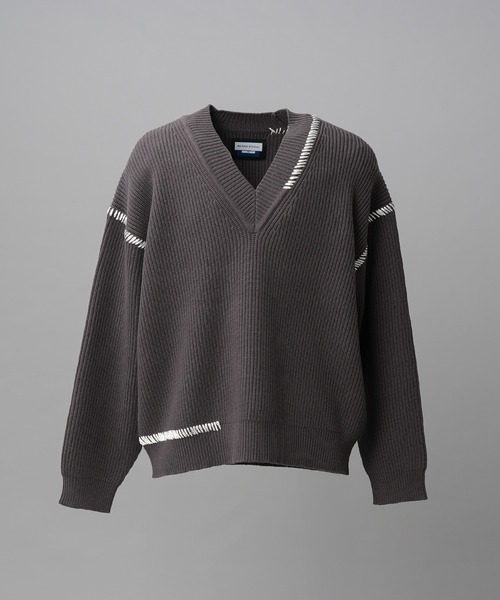 MAISON SPECIAL(メゾンスペシャル)の「《UNISEX》ハンドステッチプライムオーバーVネックニット/Hand Stitch Prime-Over V-neck Knit Tops【MAISON SPECIAL/メゾンスペシャル】(ニット/セーター・メンズ・ブルー/チャコールグレー/ブラック/ダークパープル・0/1/2)」の12枚目の写真