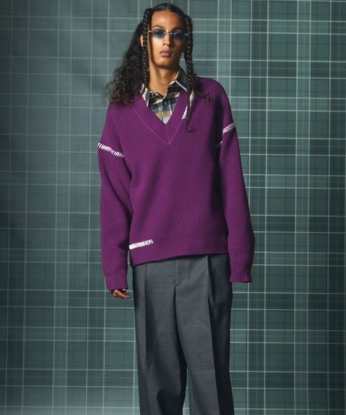 MAISON SPECIAL(メゾンスペシャル)の「《UNISEX》ハンドステッチプライムオーバーVネックニット/Hand Stitch Prime-Over V-neck Knit Tops【MAISON SPECIAL/メゾンスペシャル】(ニット/セーター・メンズ・ブルー/チャコールグレー/ブラック/ダークパープル・0/1/2)」の21枚目の写真