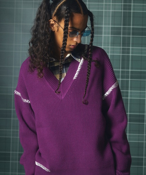 MAISON SPECIAL(メゾンスペシャル)の「《UNISEX》ハンドステッチプライムオーバーVネックニット/Hand Stitch Prime-Over V-neck Knit Tops【MAISON SPECIAL/メゾンスペシャル】(ニット/セーター・メンズ・ブルー/チャコールグレー/ブラック/ダークパープル・0/1/2)」の18枚目の写真